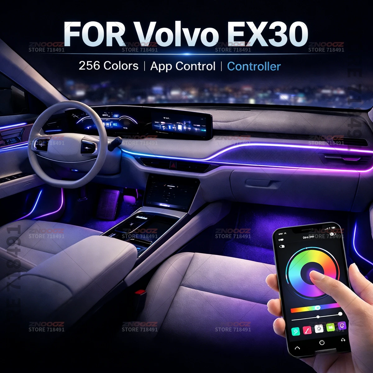 

22в1 RGB интерьер автомобиля акриловые автомобильные окружающие освещение RGB скрытая акриловая полоса украшения атмосферные аксессуары для Volvo EX30