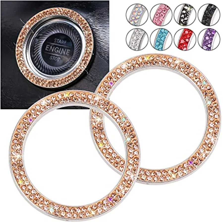

Pus Start Button Bling Emblem Sticker - 2pcs Girly Car Decor, Campagne