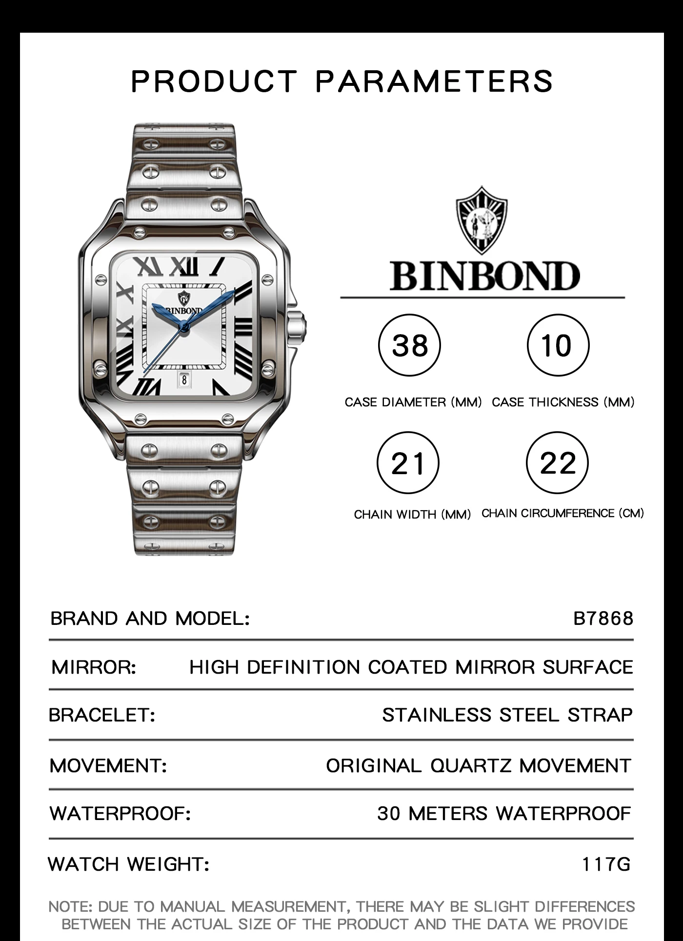 BINBOND Neue Original Herren-Quarzuhren Wasserdicht Leuchtend Automatisches Datum Langlebige Edelstahluhr für Männer Luxus Reloj – Detail 8