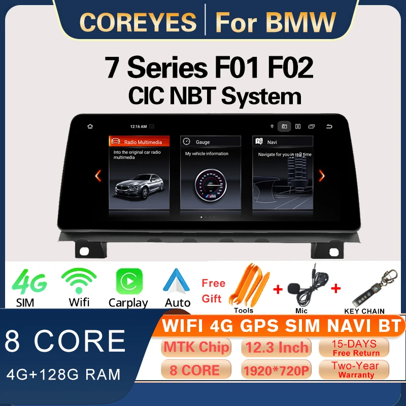 

COREYES 12.3 Inch Car Radio For BMW 7 Series F01 F02 CIC NBT CarPlay Multimedia Stereo Player Auto Bluetooth Head Unit GPS Navi