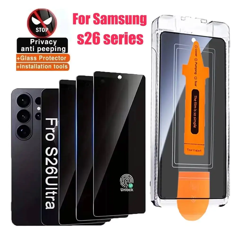 

Easy Install Privacy Screen Protector For Samsung Galaxy S24 S25 Ultra S23 S22 S21 Plus S26 Edge Fingerprint Unlock Glass