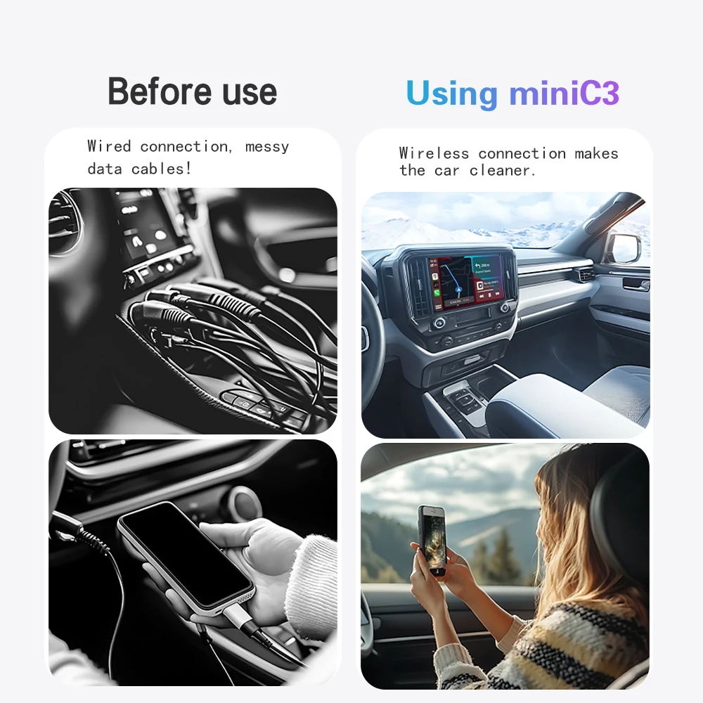 新しい 2025 ワイヤレス carplay & Android 自動アルミニウム合金ミニ C3 USB プラグアンドプレイ Bluetooth WiFi 自動接続