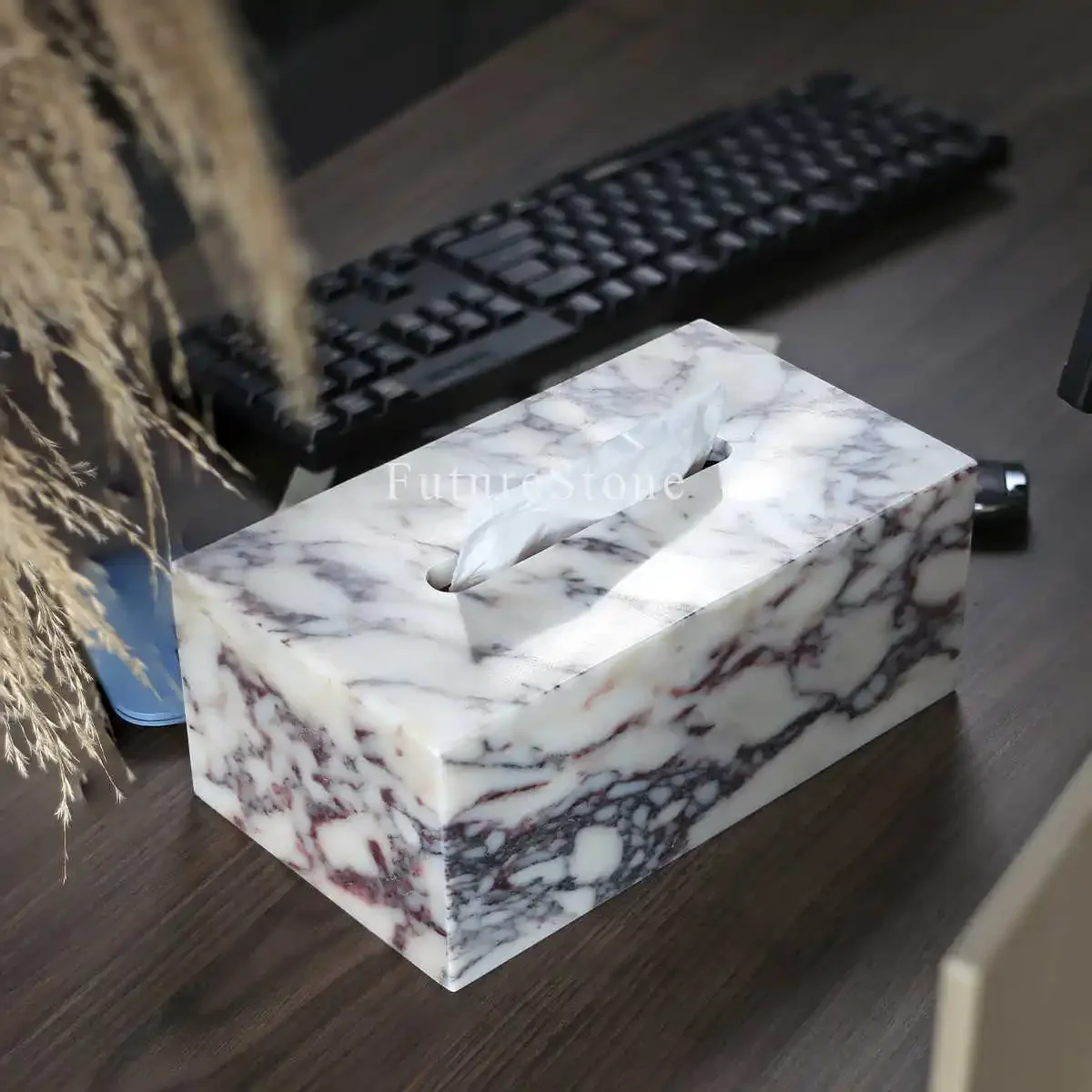 25x14x10 سنتيمتر الفاخرة كالكاتا فيولا الأرجواني الرخام الطبيعي البيج حجر الترافرتين الأنسجة صندوق حامل