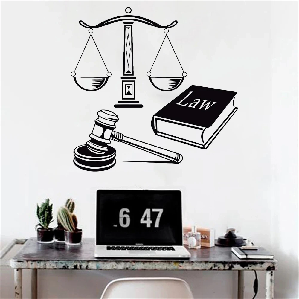 1 pc Law Court Justice Decoration Book con balance Wall Stickers Modern Fashion Wall Sticker sfondo Art Decal Drop Shipping