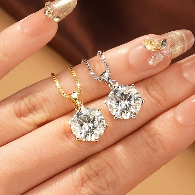 IOGOU Trendy 1-5CT D-Farbe Moissanit Solitär-Anhänger-Halskette für Frauen, 14 Karat Gold gefüllt, verstellbare Kette, Hochzeitsschmuck, Geschenk – Detail 5
