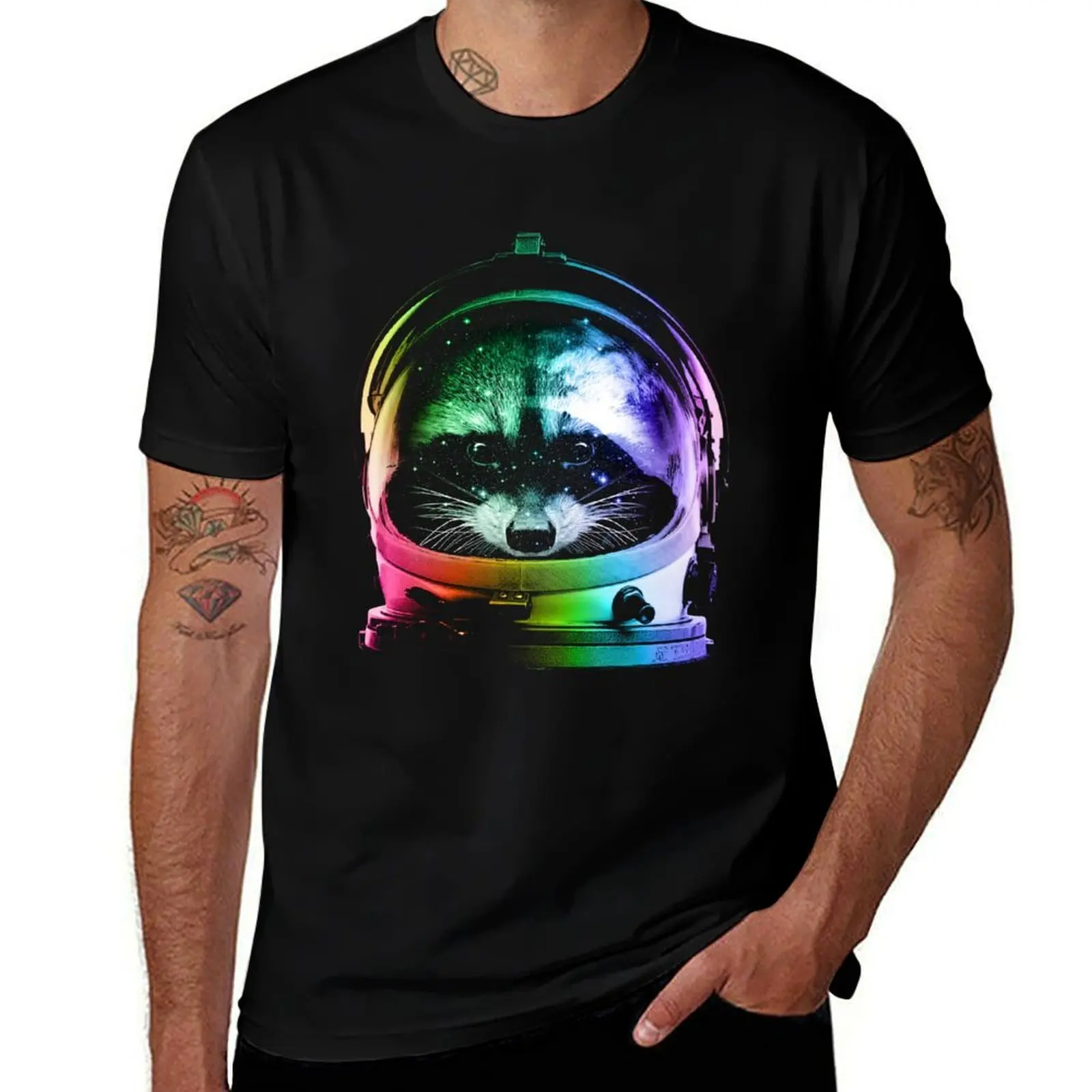 Astronaut Raccoon T-Shirt Plus Size Summer Short Sleeve T-Shirt