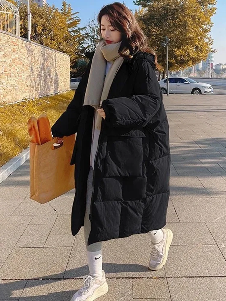 Down Cotton Parkas Women Long Padded Jacket Winter Female Oversized Loose Warm Coats Ladies Korean Fashion Hooded Long Jacket