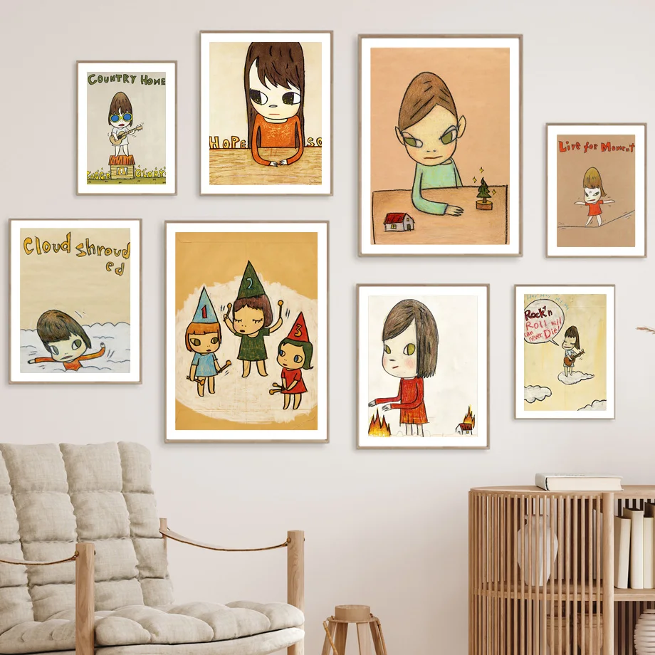 Yoshitomo Nara Guitar Girl Vintage Doll Wall Art Canvas Painting Nordic Posters And Prints Wall Pictures For Living Room Decor