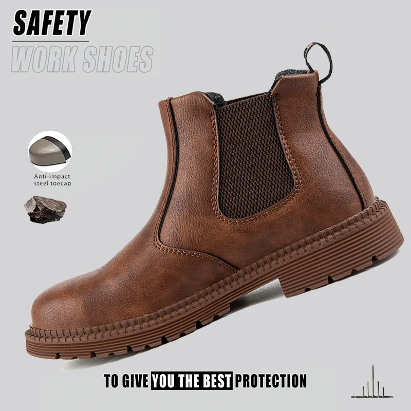 

Нескользящие рабочие ботинки, защитная обувь, мужские мягкие удобные неразрушимые рабочие ботинки со стальным носком, устойчивые к ударам носимые защитные ботинки