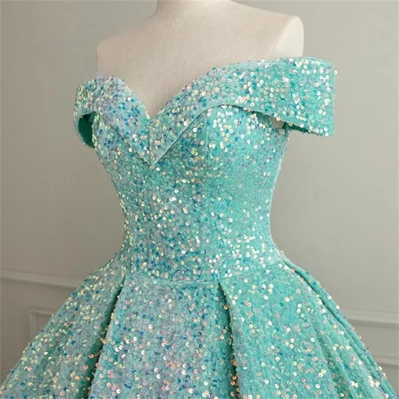 Customized Off Shoulder Sequin Prom Dresses for Teens Plus Size Ball Gown Sparkly Quinceanera Dresses Formal Evening Gowns image 2