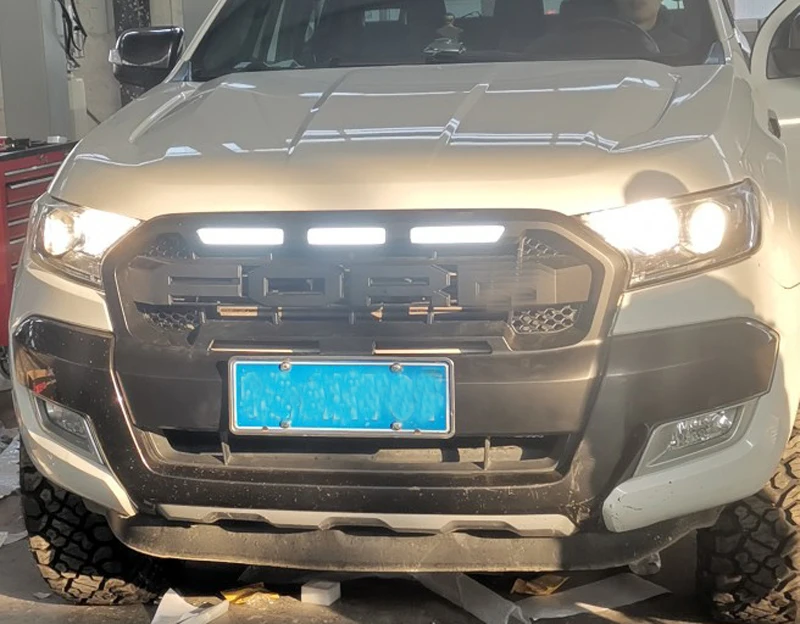 Led Drl Daytime Lights Front grille Mesh Mask Cover  Lighting Fog Lamps Fit For Ford Ranger Everest 2018 2019 2020 2021 2022