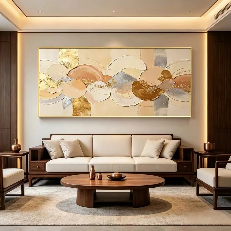 Nordic Abstract Handmade On Canvas Oil Painting Texture Gold Foil Poster For Living Room Wall Art Hanging Mural Bedroom Decor