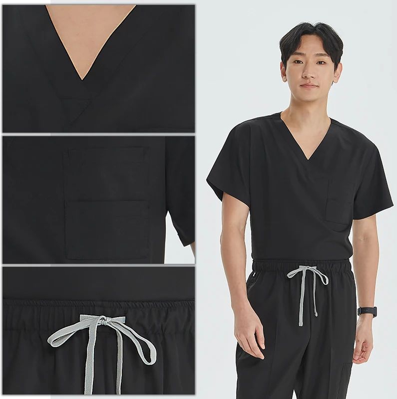 Black Medical Scrubs Surgical Uniforms V-neck Top Straight Pant Hospital Doctor Nurse Uniforms  Pediatric Dentist Workwear S23