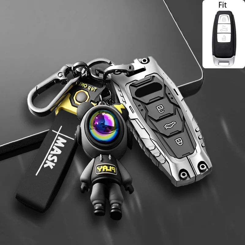 New Mecha Style for Audi Q8 C8 A6 A7 A8 2018 2019 3 Button Car Smart Remote Key Case Cover Fob Bag Holder Keychain Accessories