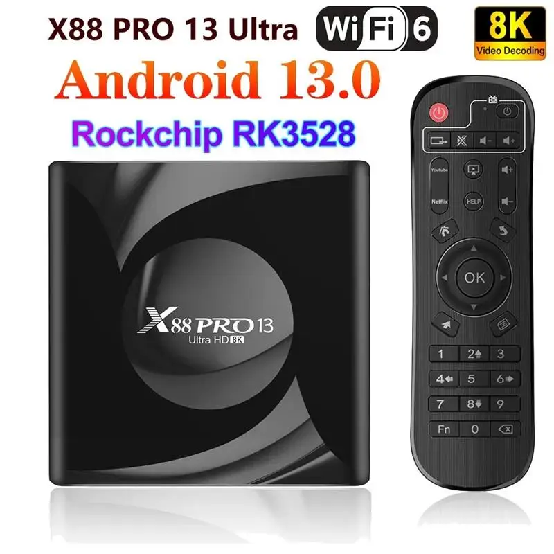 X88 PRO 13 Ultra Android 13.0 Smart TV Box RK3528 4GB+64GB 2.4G/5G WiFi6 Bluetooth 8K Media Player VP9 H.265 Decoder Set Top Box