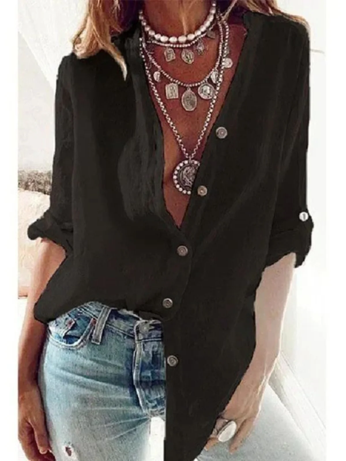 

Casual Loose Long Sve irt Street Sle Loose Fit Collared Long irt Casual Loose Collared Long Sve irt