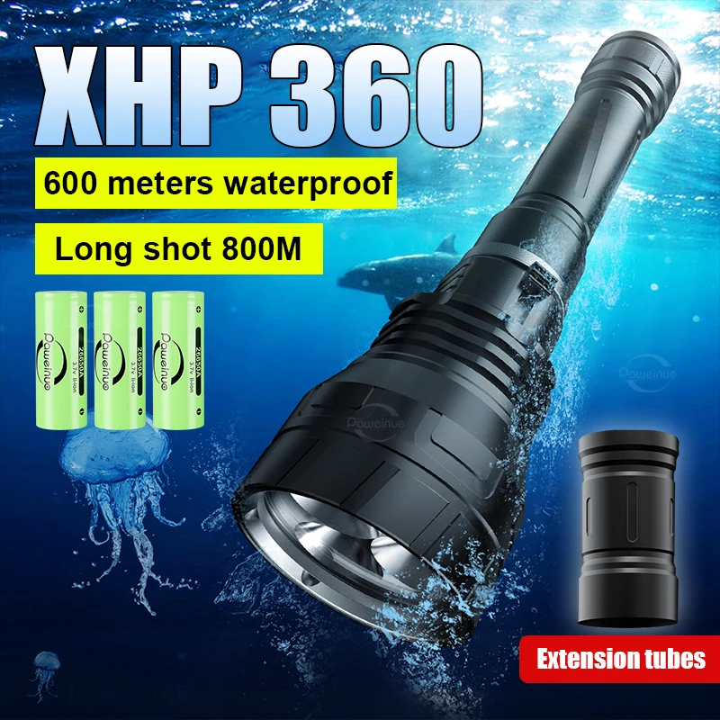 60000LM Super Powerful Diving Flashlight XHP360 Professional Scuba Diving Torch High Power LED Flashlight IPX8 Underwater Lights