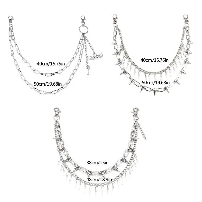 P9FE HIP HOP PANTS سلسلة روابط أنيقة للراقصات Punk 2000s Trend Jean Multi Layer Synains for street street