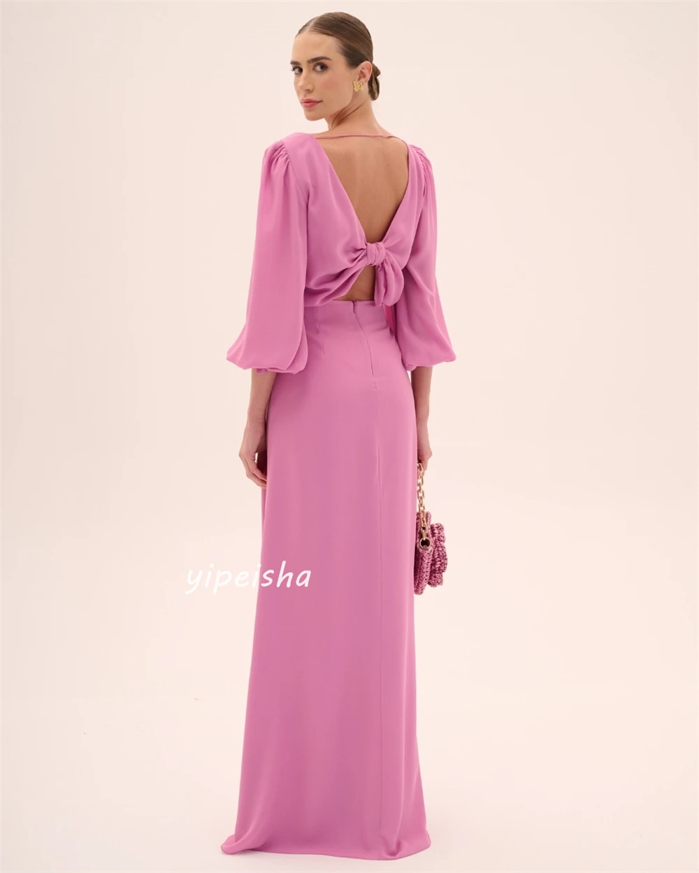 Robe Longue en Mousseline de Soie Drapée et Plissée, Vêtement Personnalisé, Ligne A, Col en V, sur Mesure, pour Occasions