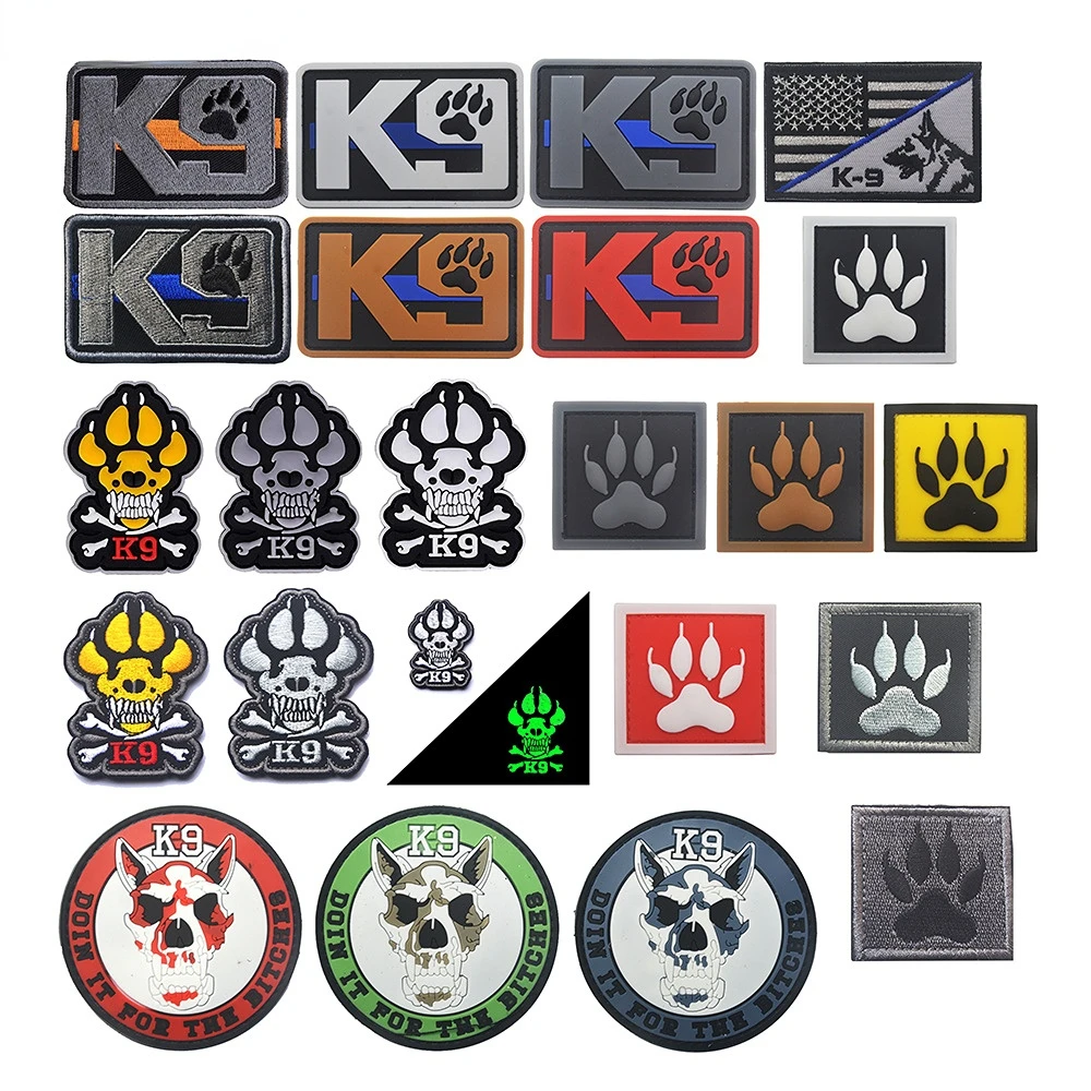 K9 Training Dog Paws Cloth Patch Crossed Leg Bones Morale Badge Military Dog Patch Armband Dog Badge Embroidery Clothing Patches