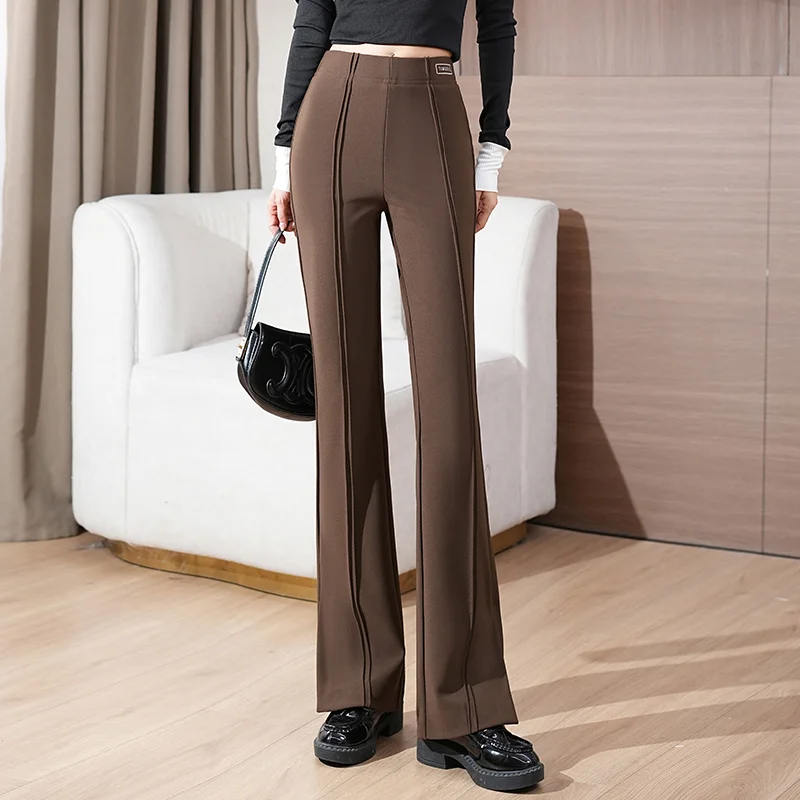 Spring Autumn Casual Fashion Solid Color Oversized Flare Pants Ladies High Waist Elastic Slim Vintage All-match Trousers Women