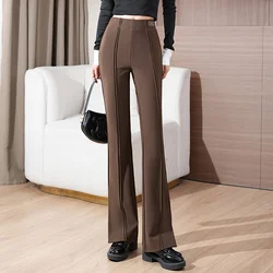 Spring Autumn Casual Fashion Solid Color Oversized Flare Pants Ladies High Waist Elastic Slim Vintage All-match Trousers Women