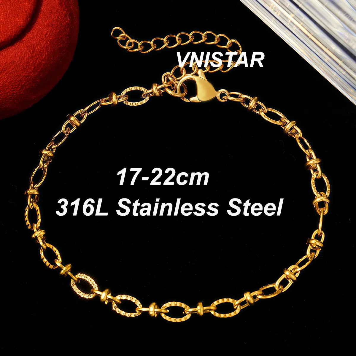5 Stück/Set 17-22cm Verstellbares 316L Edelstahl Büroklammer-Kreuzgliederketten-Armband für Damen Täglicher DIY-Schmuck Verblasst Nie