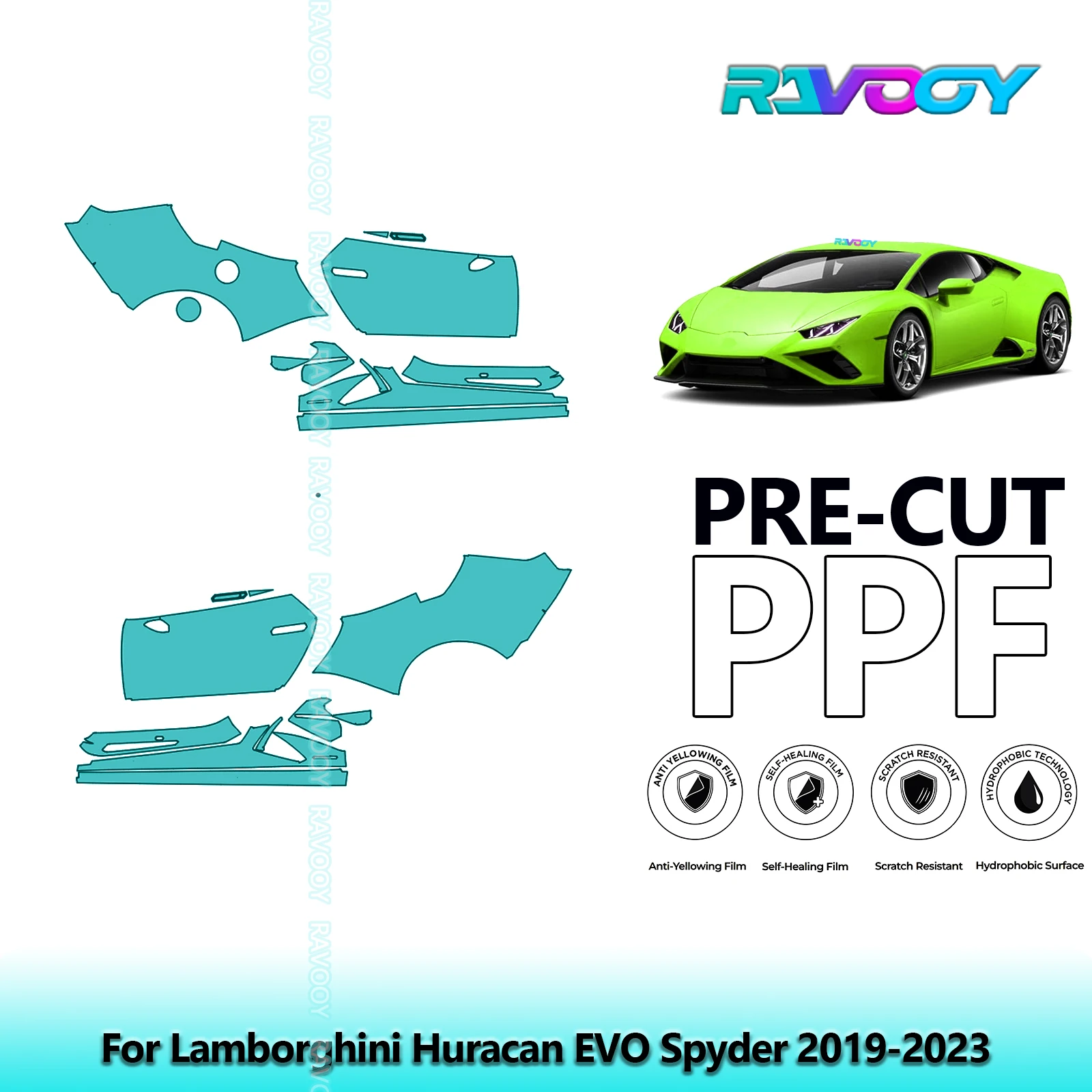

For Lamborghini Huracan EVO Spyder 2019-2023 8.5mil Clear Matte Pre-Cut PPF Door & A/B Pillar Kit TPU Paint Protection Film Set