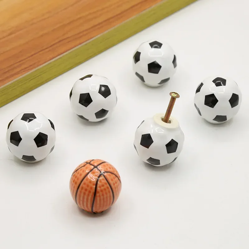 35mm Cartoon Basketball Football Cabinet Door Furniture Handle Shoe Wardrobe Display Spherical Single Hole Drawer Ceramic Pulls