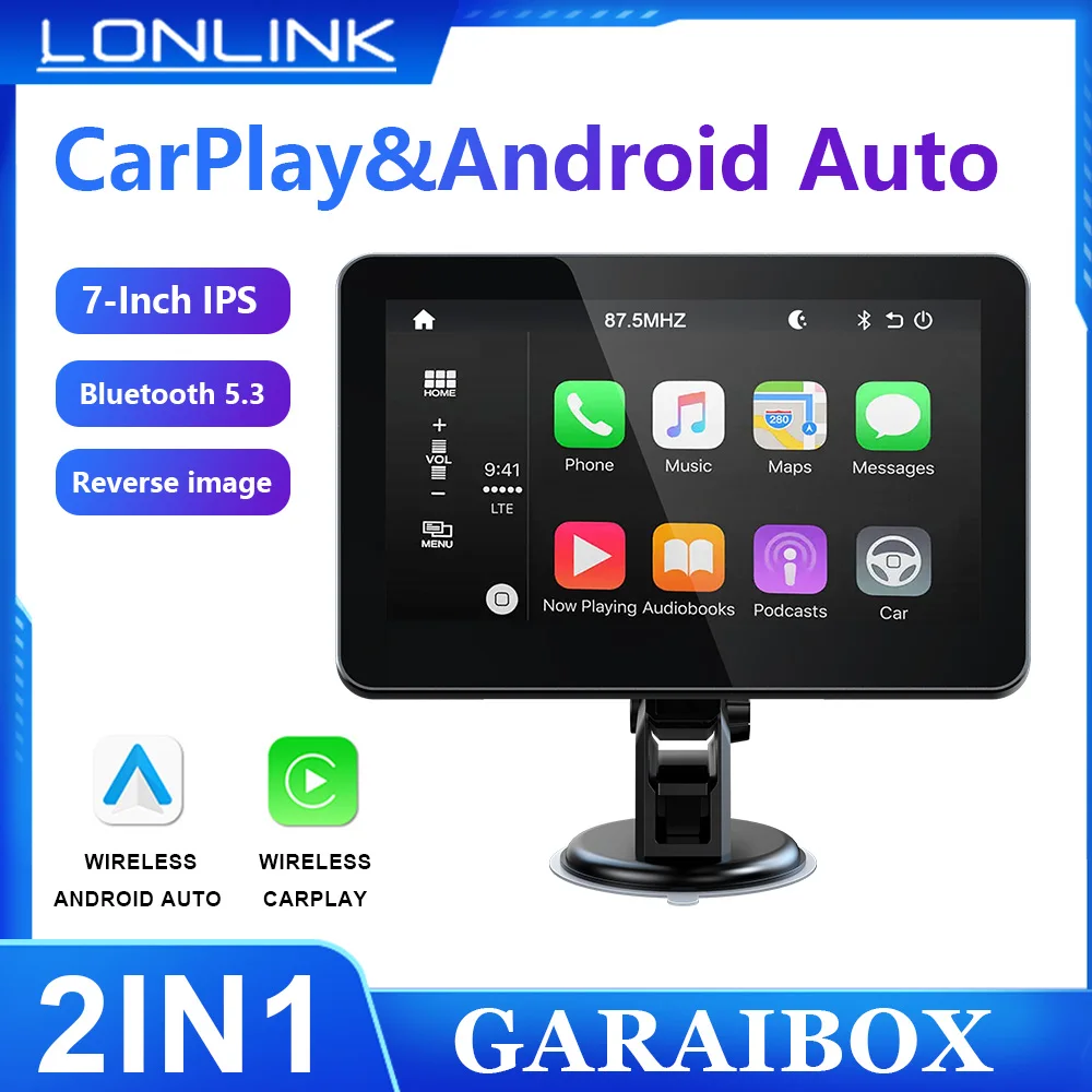 LONLINK wireless carplay adapter 7 IN Display  machine Wired to Wireless Plug and Play smart Link android auto wireless adapter