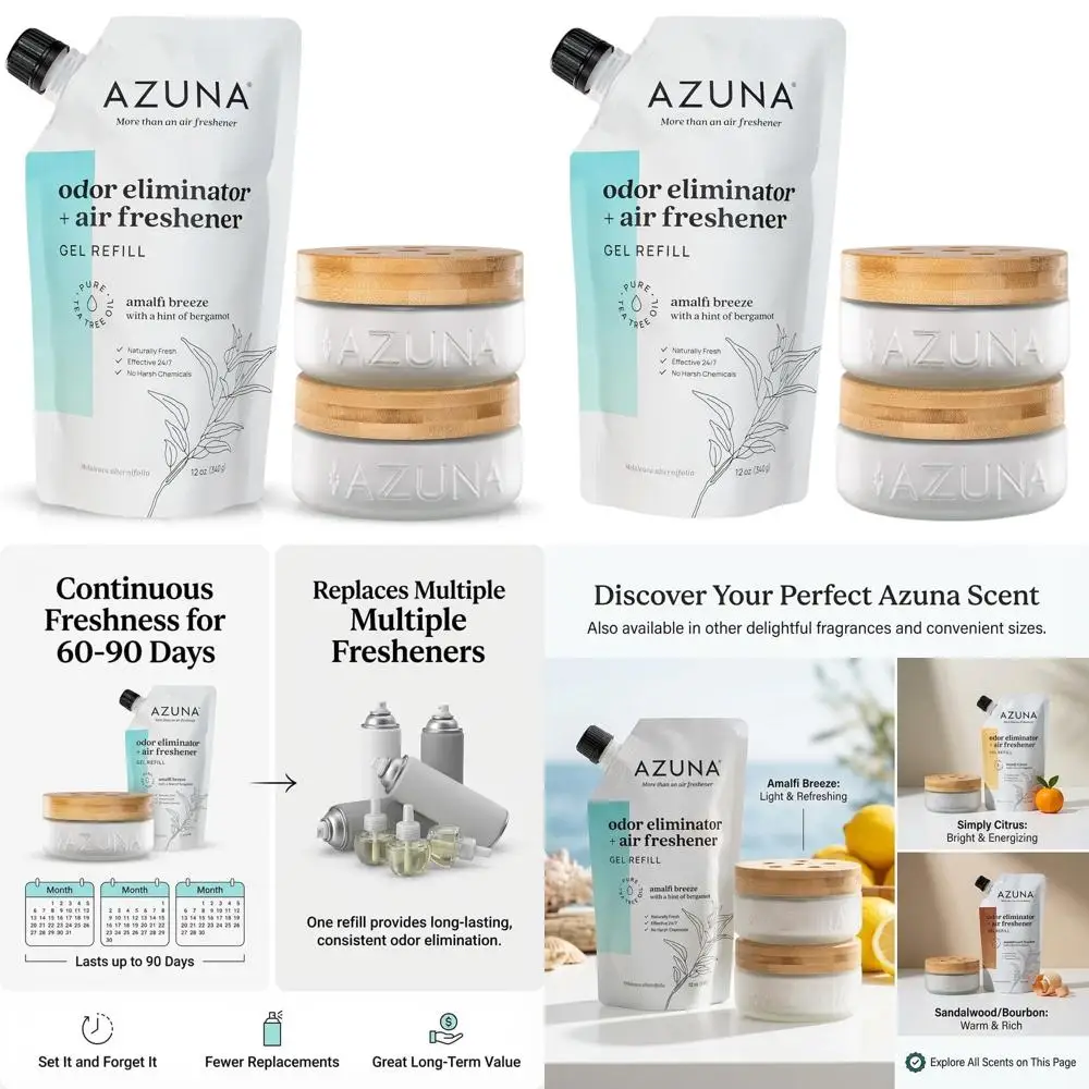 

Долговечный нейтрализатор запахов (2 шт.) в роскошных стеклянных банках с гелевым наполнителем с маслом чайного дерева, аромат Amalfi Breeze