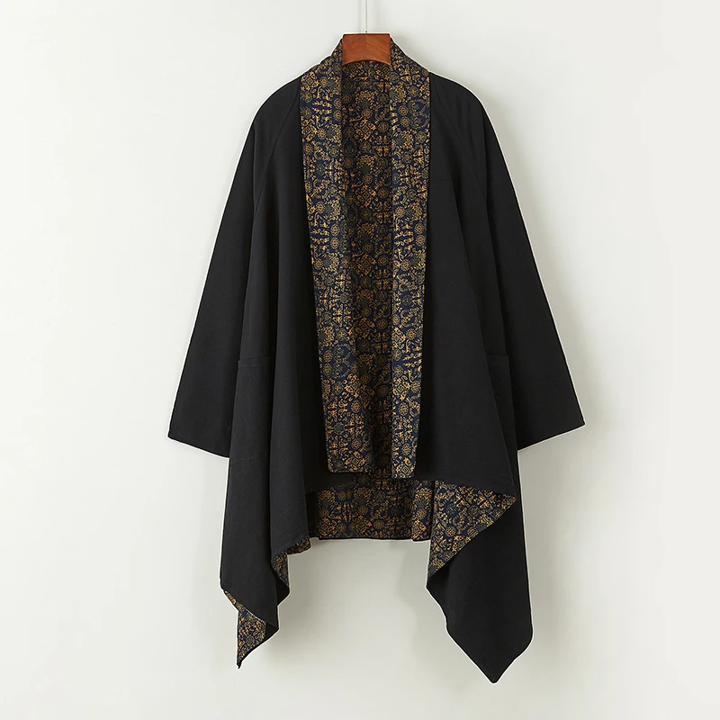 

2022 Luxury Chinese Style Ethno Mens Clothing Cotton Linen Double-sided Cloak Conditioner Cardigan Blue Red Black Tang Jackets