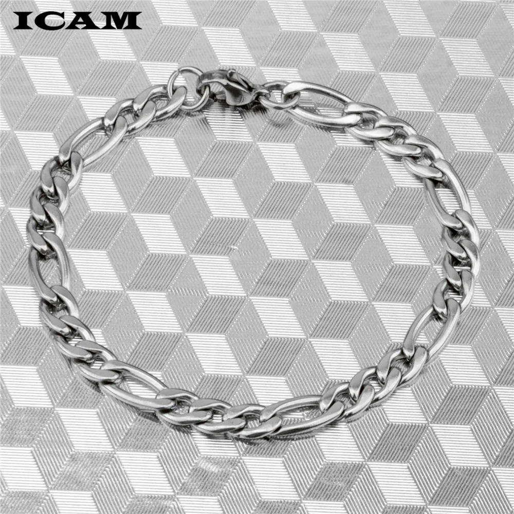 ICAM Beautiful Elegant wedding women men silver color 3-11MM Flat Figaro Bracelet high quality fashion classic jewelry wholesale