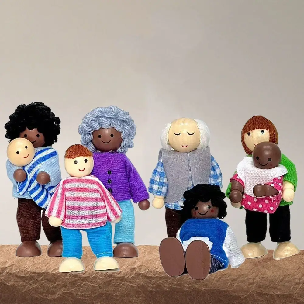 

8pcs/set Simulation Wooden Furniture Miniature Story-telling Figures Mini Wood Family Doll Jointed Dolls Movable