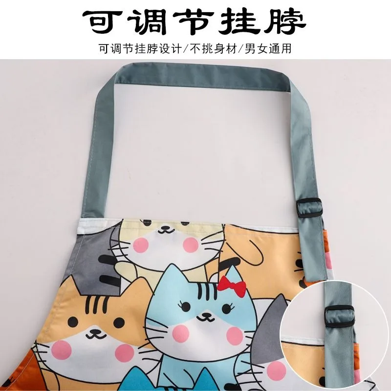 Tablier imperméable de dessin animé pour hommes et femmes, cuisine domestique, résistant à l'huile, cuisine, uniforme de chat, bavoir, cuisson au café, accessoires propres