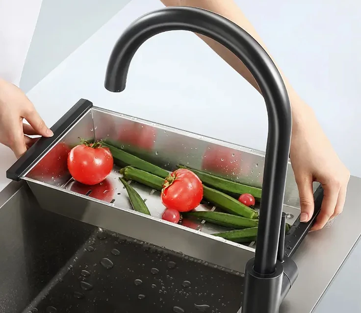 Lavaverdure manuale, lavello per lavastoviglie, lavabo da cucina Angus con cestello di drenaggio