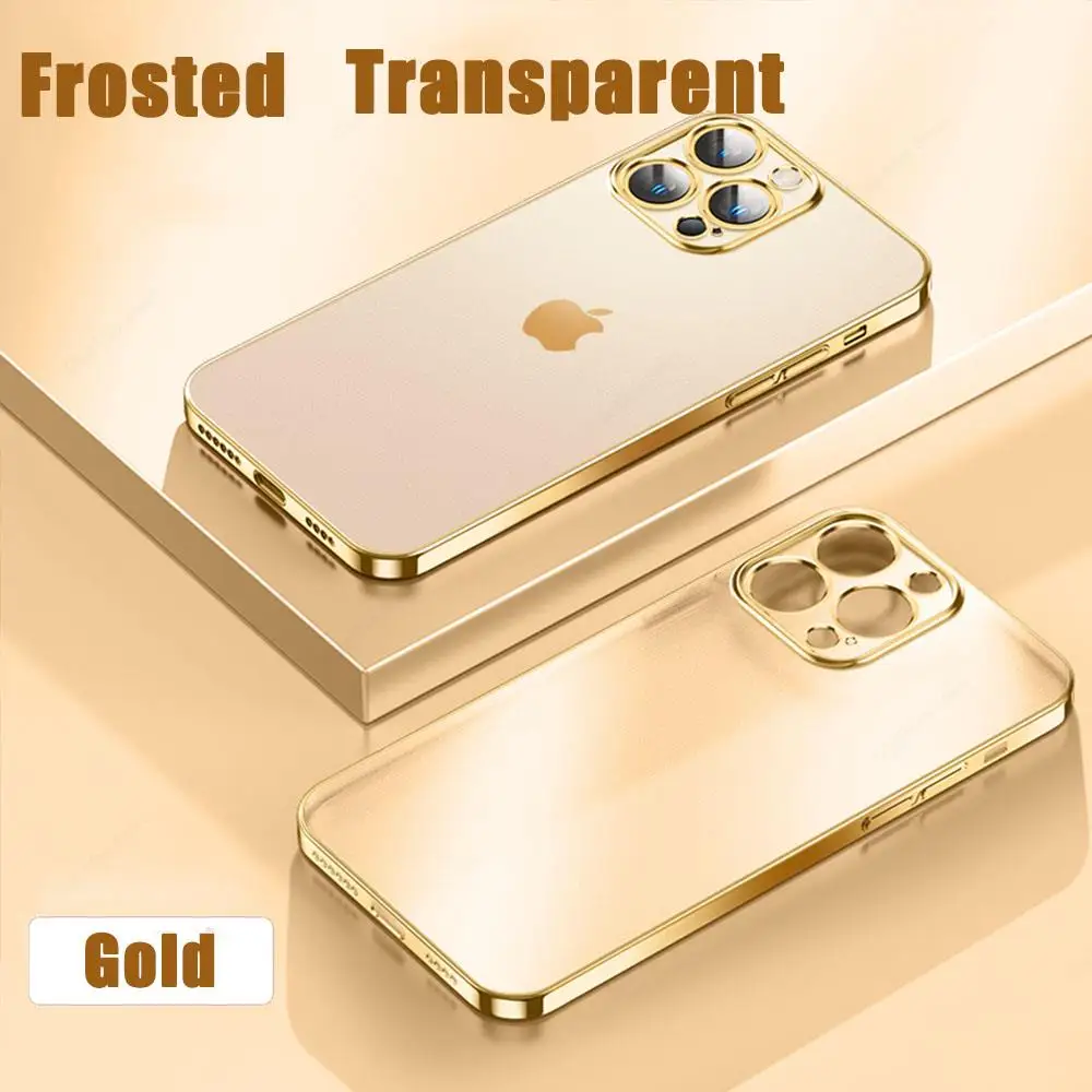 Cover For iPhone 14 13 12 11 Pro Max 14 Plus Mini Ultra Thin Plating Case For iPhone X XR XS Max 7 8 Plus Gold Frame Case Coque