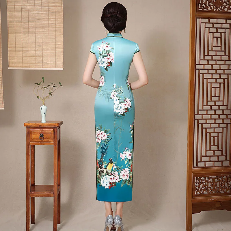 Yourqipao gaun Cheongsam panjang wanita, gaun Qipao musim panas 2023 lapisan ganda Tradisional lengan pendek pertunjukan gaya China