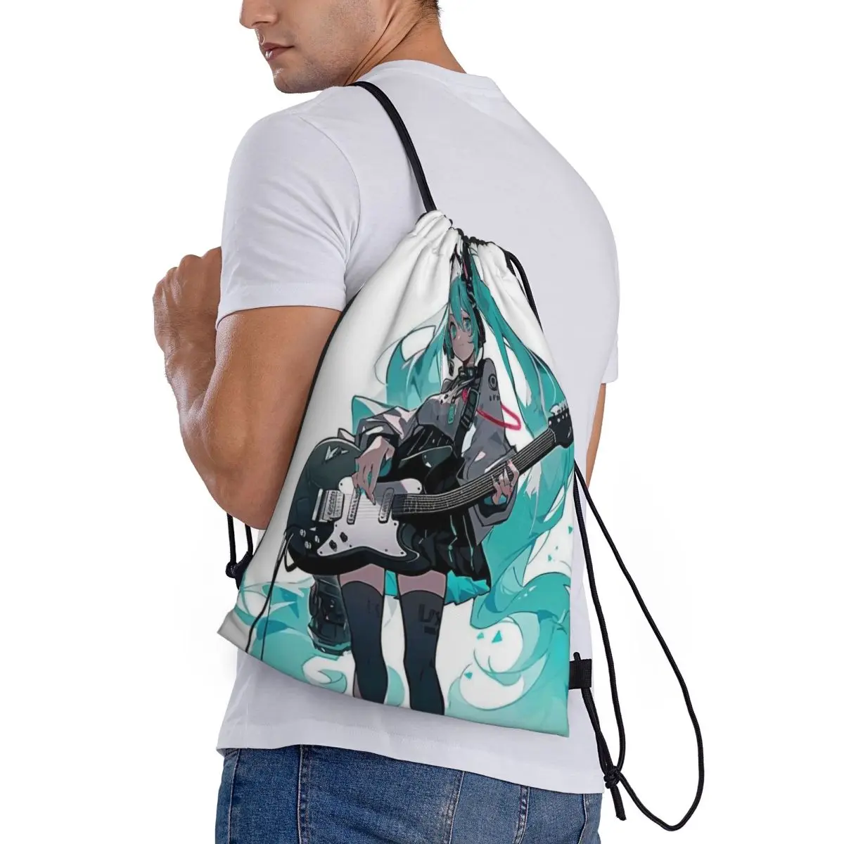 Hatsune Miku-Bolsa deportiva portátil, cinturón grueso con cordón, mochila para montar, gimnasio, zapatos con cordón, ropa, mochilas