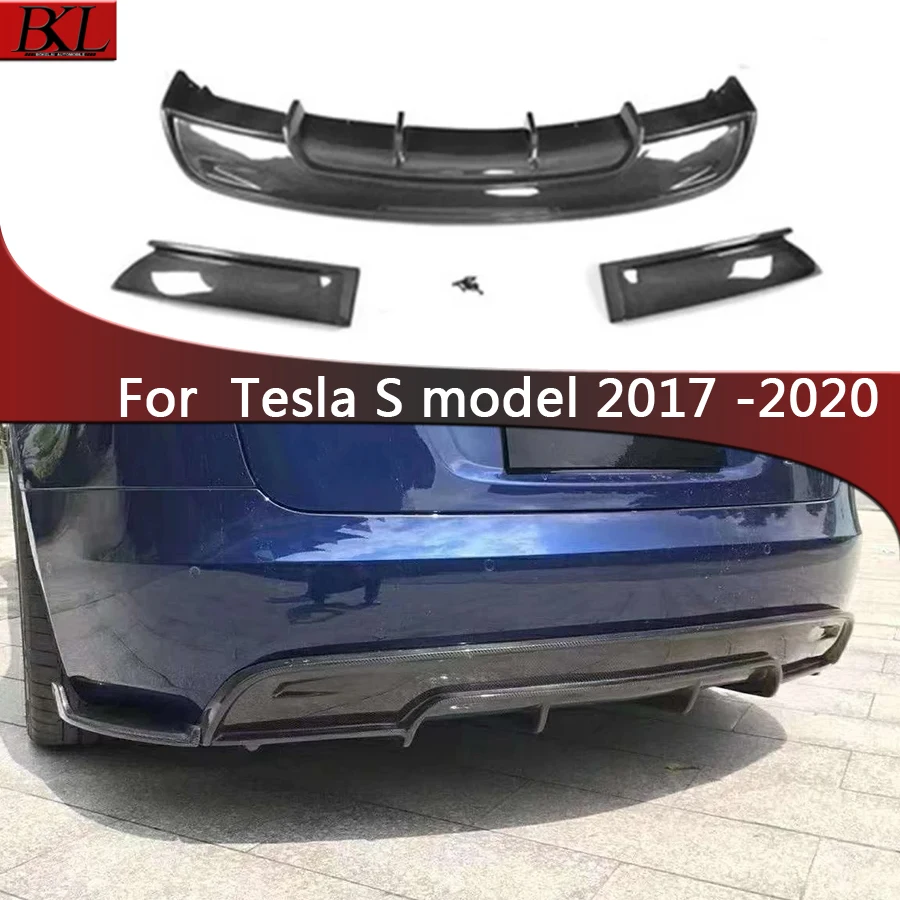 

For Tesla Model S High quality 2017 Carbon Fiber Car Rear Bumper Diffuser Rear Splitters Spoiler Back lip Upgrade body kit