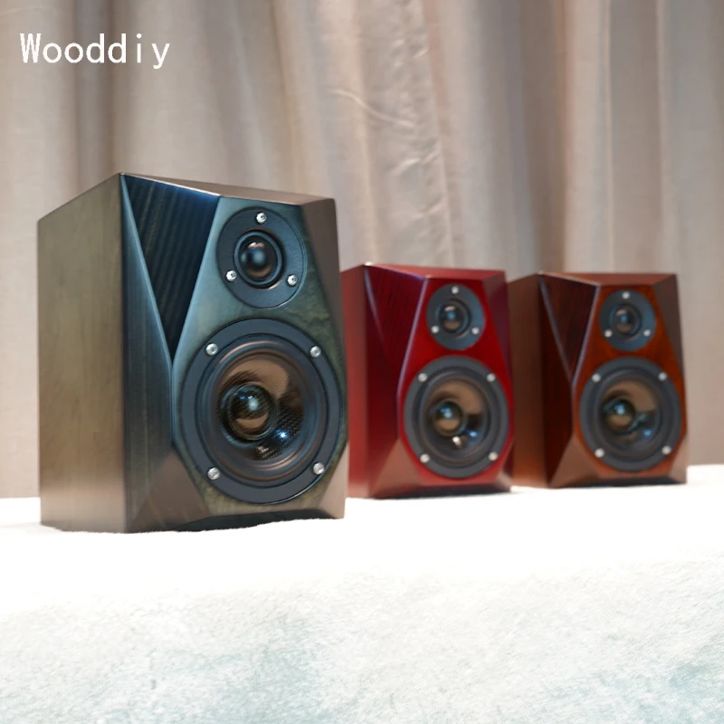 

Wooddiy 4 Inch One Pair Speaker Cabinet Two-way Empty Box Shell HIFI DIY Bevel Diamond Design Enclosures Bookshelf