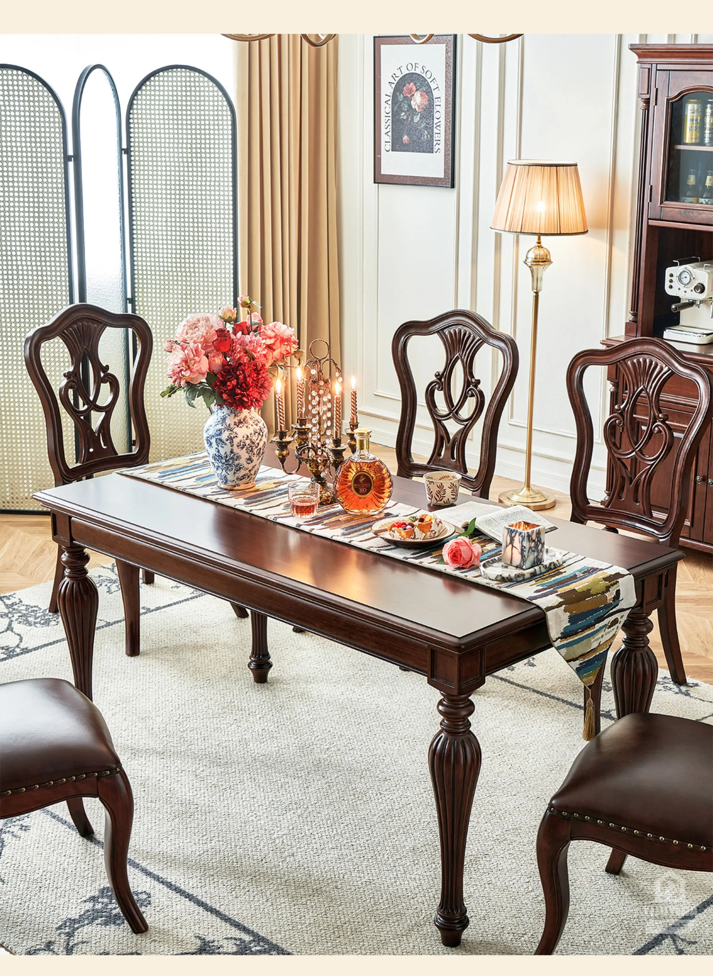 LTT American Full Solid Wood Dining Table Log Dining Table Chair Combination