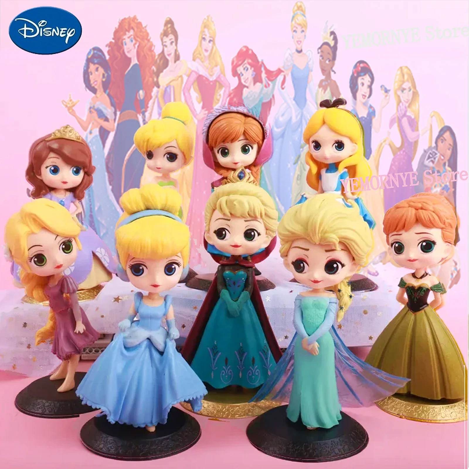 Disney Princess Snow White Frozen Elsa PVC Anime Dolls Figures Decoration Collectible Model Birthday Kids Holiday Gifts Toy