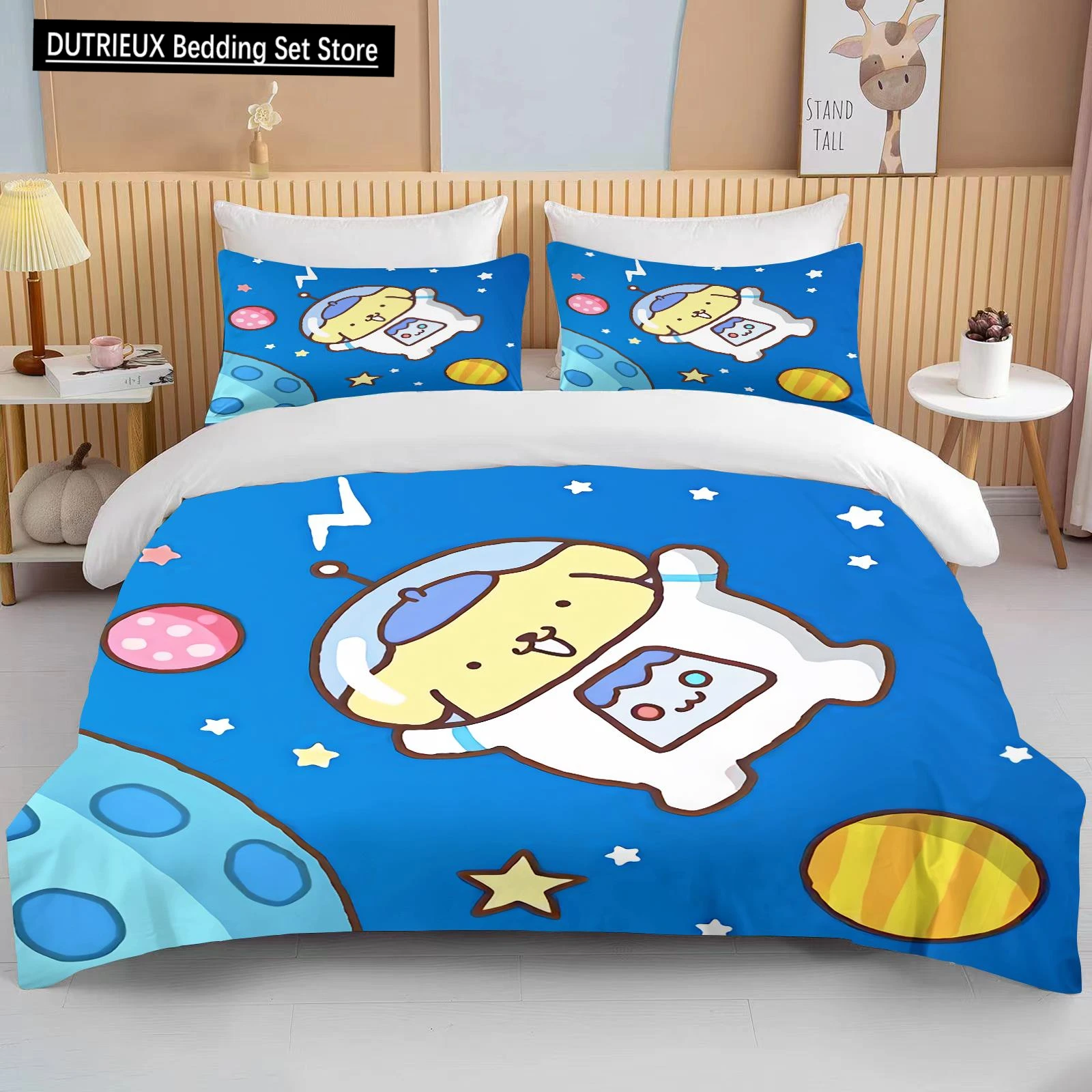 

Kawaii Sanrio Pom Pom Purin Printed Bedding Set Cartoon Anime Duvet Cover Comforter Pillowcase Boys Girls Children Adults King