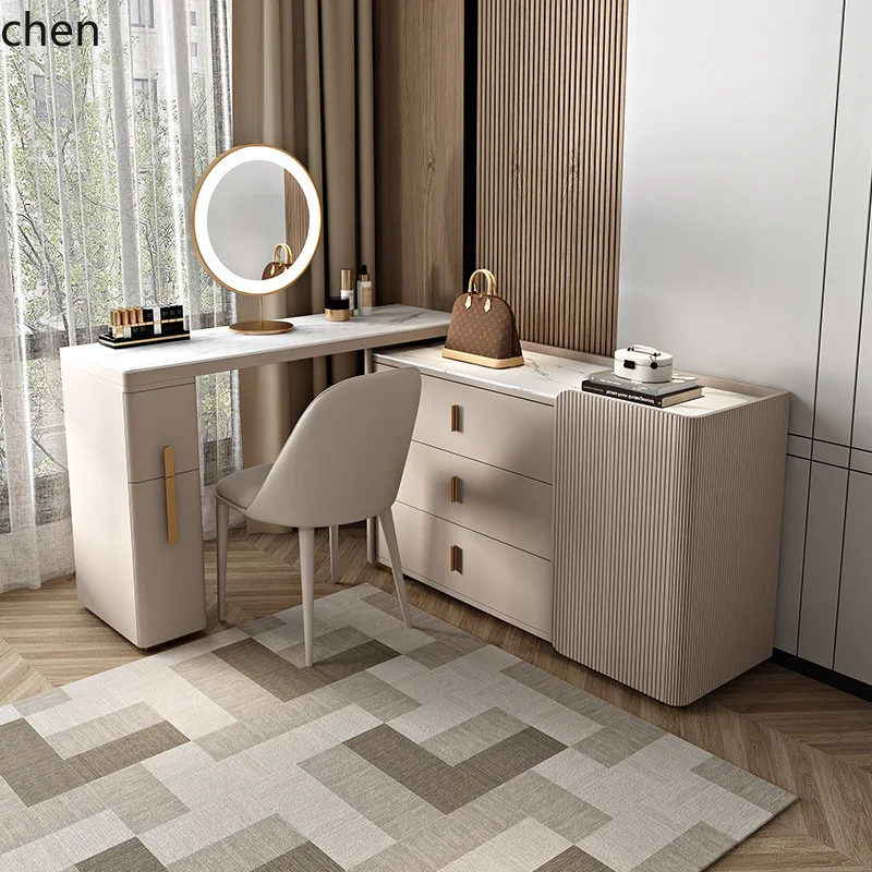 YFY  Bedroom Modern Minimalist Desk Makeup Table Integrated Dressing Table Chair Light Luxury High-end Rock Plate Corner Table