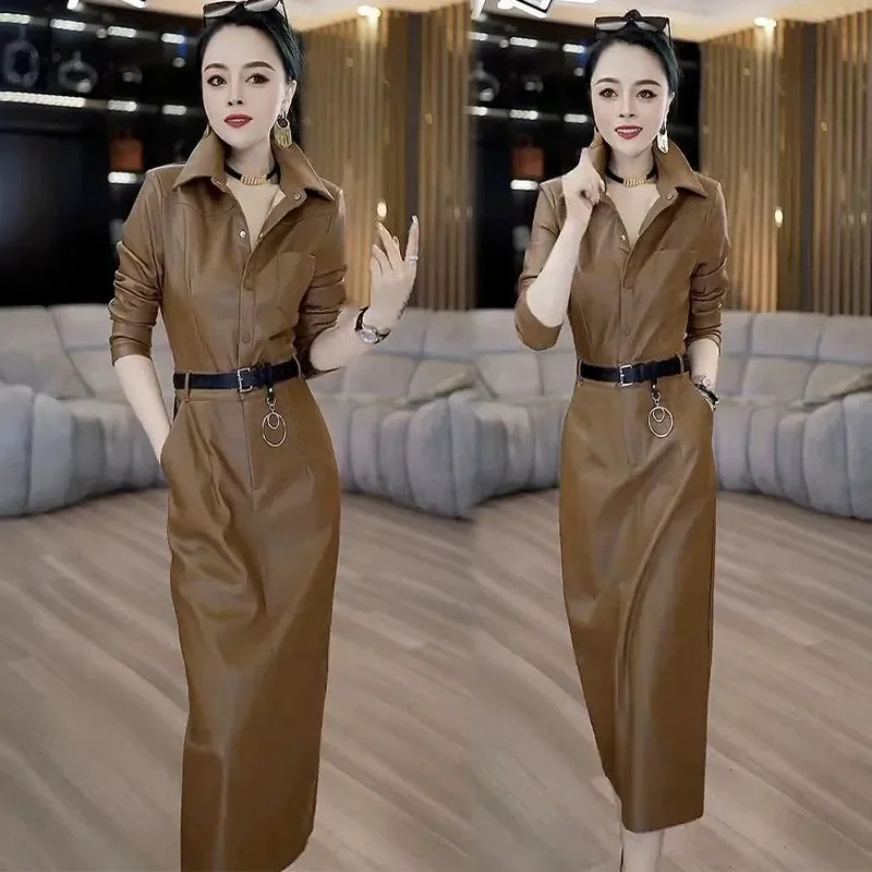 High Quality Women PU Leather Dress Autumn Elegant Sexy Office Party Bodycon Dress Female Single Breasted Midi Leather Dress 4XL - AliExpress 200000345 High Quality Women PU Leather Dress Autumn Elegant Sexy Office Party Bodycon Dress Female Single Breasted Midi Leather Dress 4XL - AliExpress 200000345