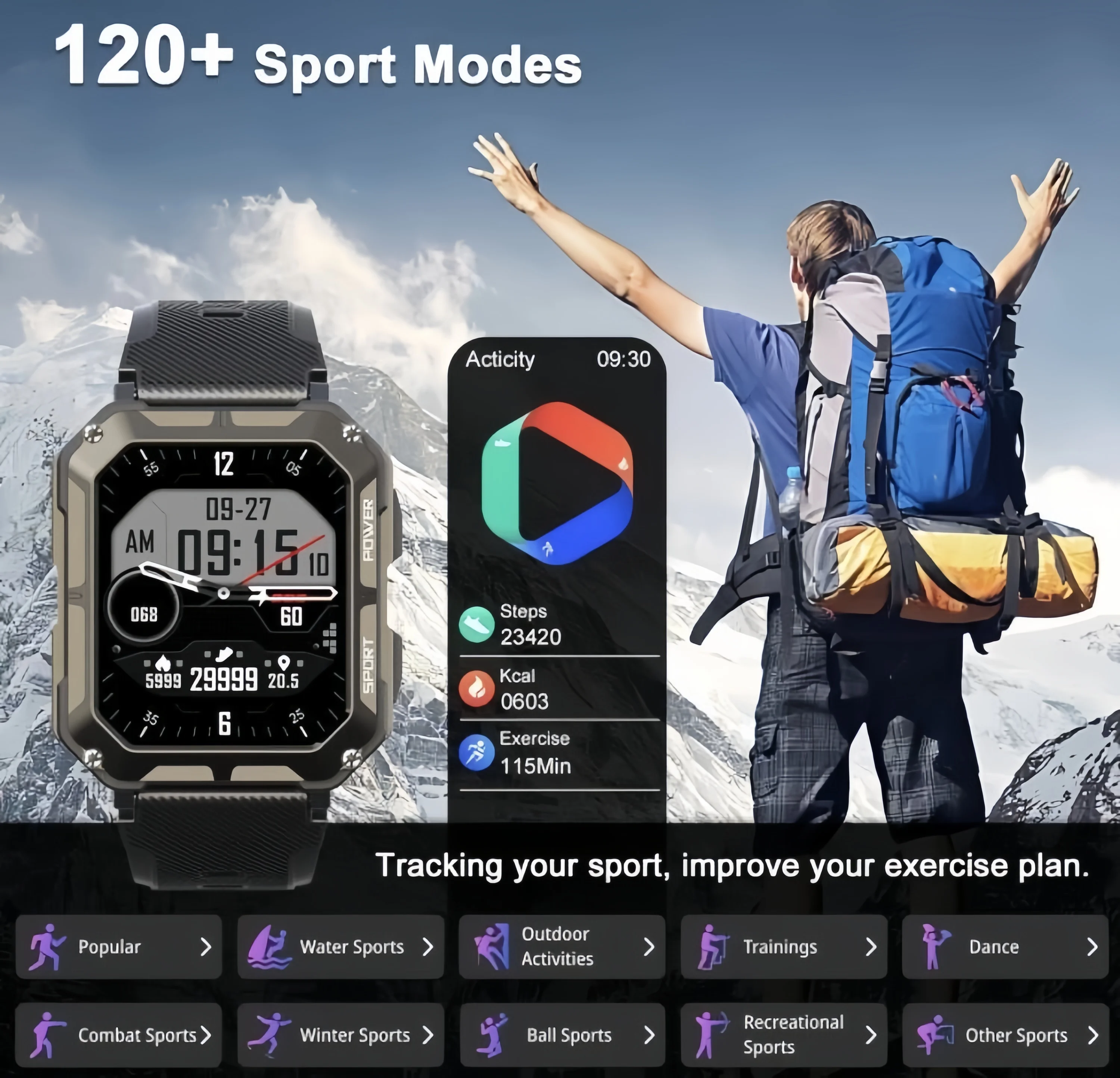 

LeadoysC20pro Men's OutdoorSmart Watch with 380mAh Battery Flashlight Compass Bluetooth Call Heart Rate Monitor IP68 Waterproof