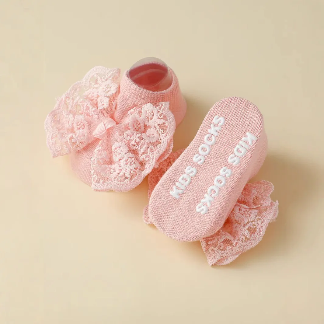 0-12month Baby Socks Newborn Girls Lace Bow Princess Anti Slip Socks Headband Spring Summer Children's Headwear Baby Items