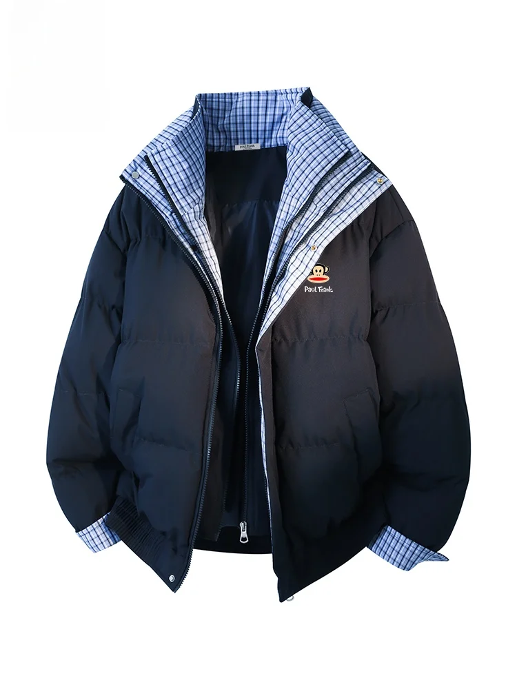 

Мужская свободная повседневная верхняя одежда Paul Frank Large Mouth Monkey с двойным клетчатым воротником, утепленная, осенне-зимняя, хлопковая куртка