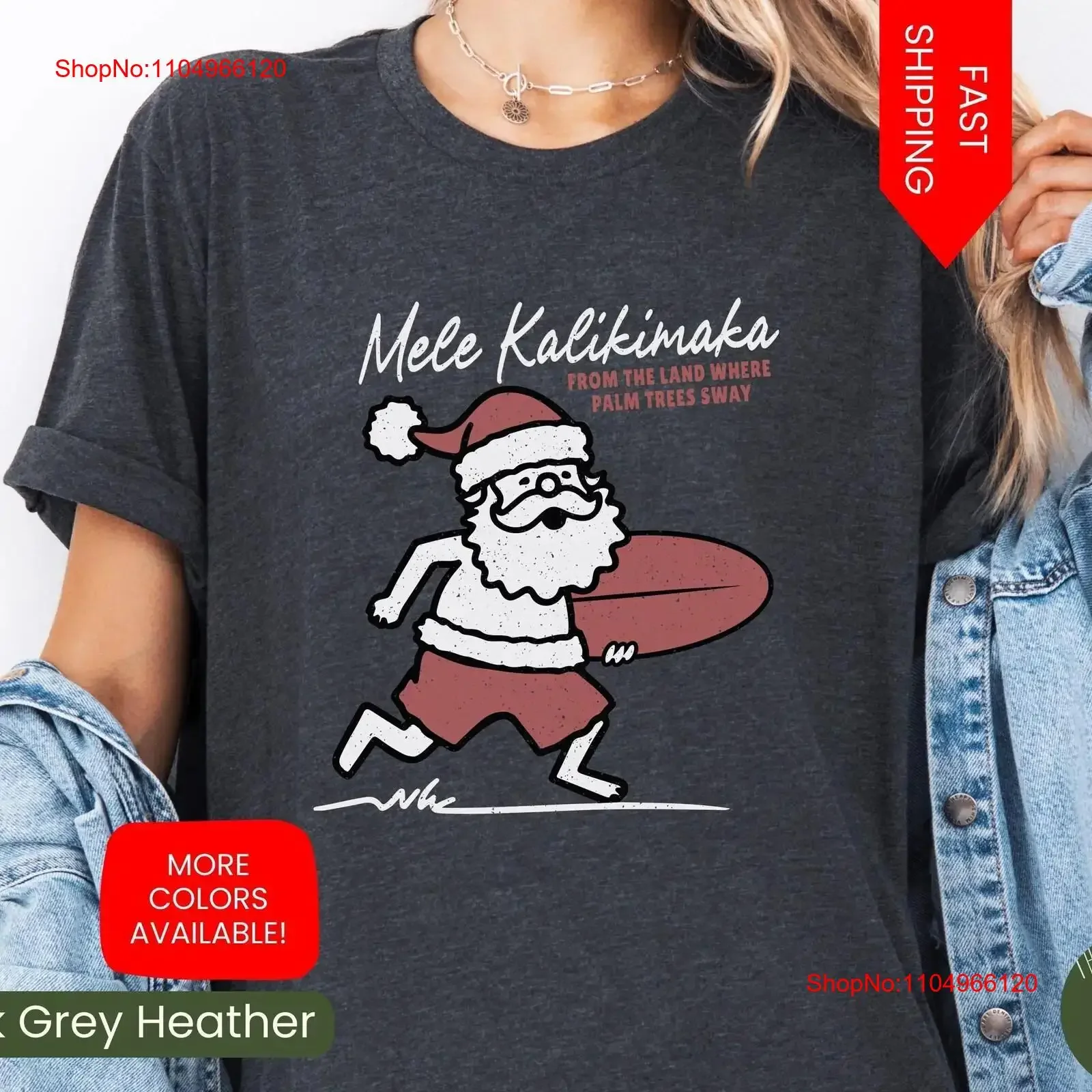 Christmas T Shirt Mele Kalikimaka Trendy Santa Surfing Festive Holiday Party Funny Retro Vintage vintage Washed Stylish